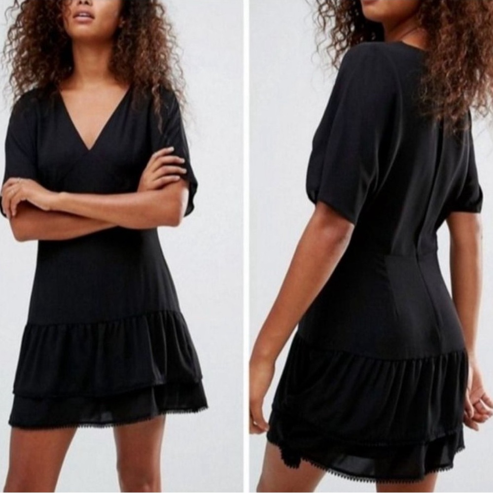 ALLSAINTS Marley Black V-neck Short Flutter Sleeve Dress US 6